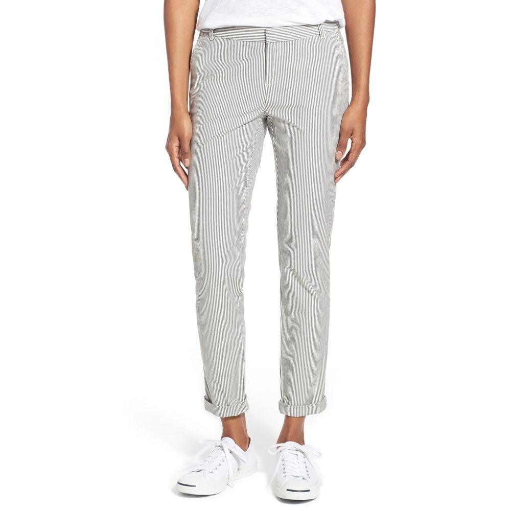 Caslon Striped Chino Ankle Pants Navy Ivory Womens Size 0